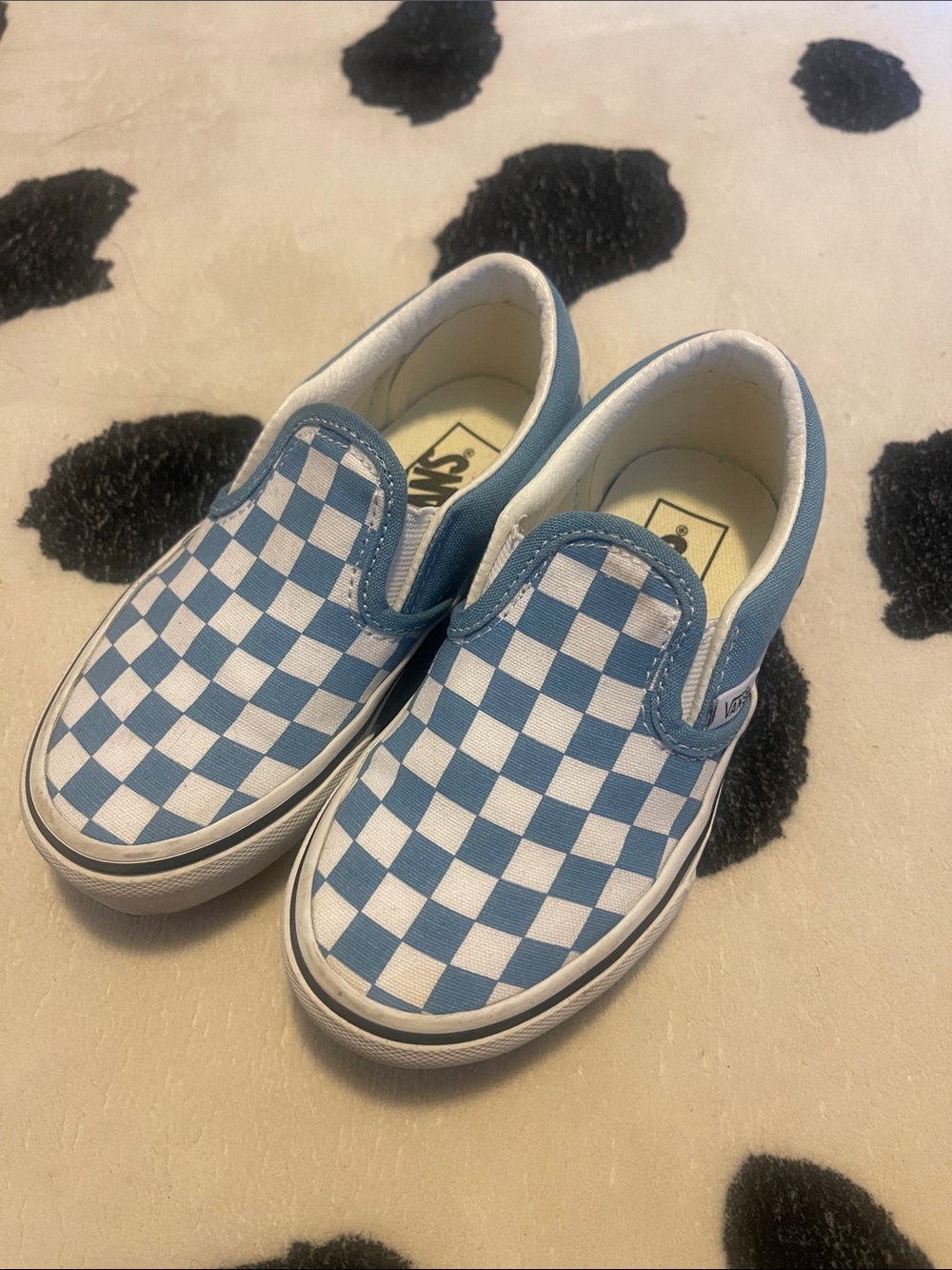 Vans Kids Slip-On Checkerboard Light Blue & White Sneakers
